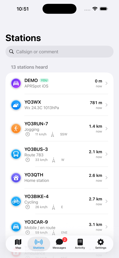 Nearby stations list